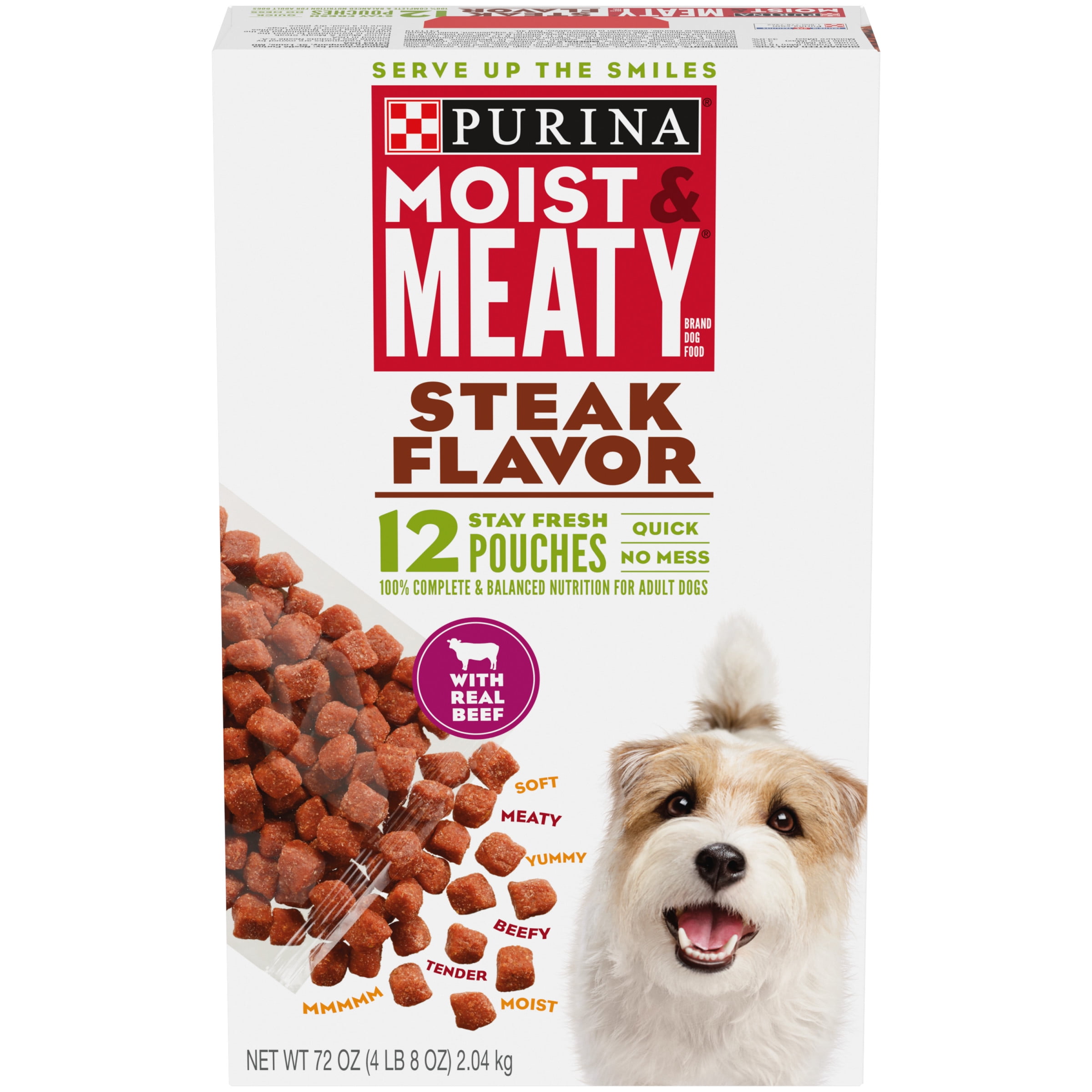 Purina Moist and Meaty Steak Flavor Beef Wet Dog Food, 72 oz