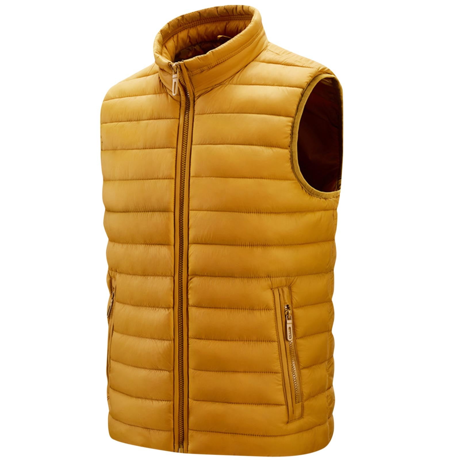 safuny Men's Lightweight Packable Insulated Puffer Vest Outerwear, Warm Winter Sleeveless Jacket for Golf Running Yellow M