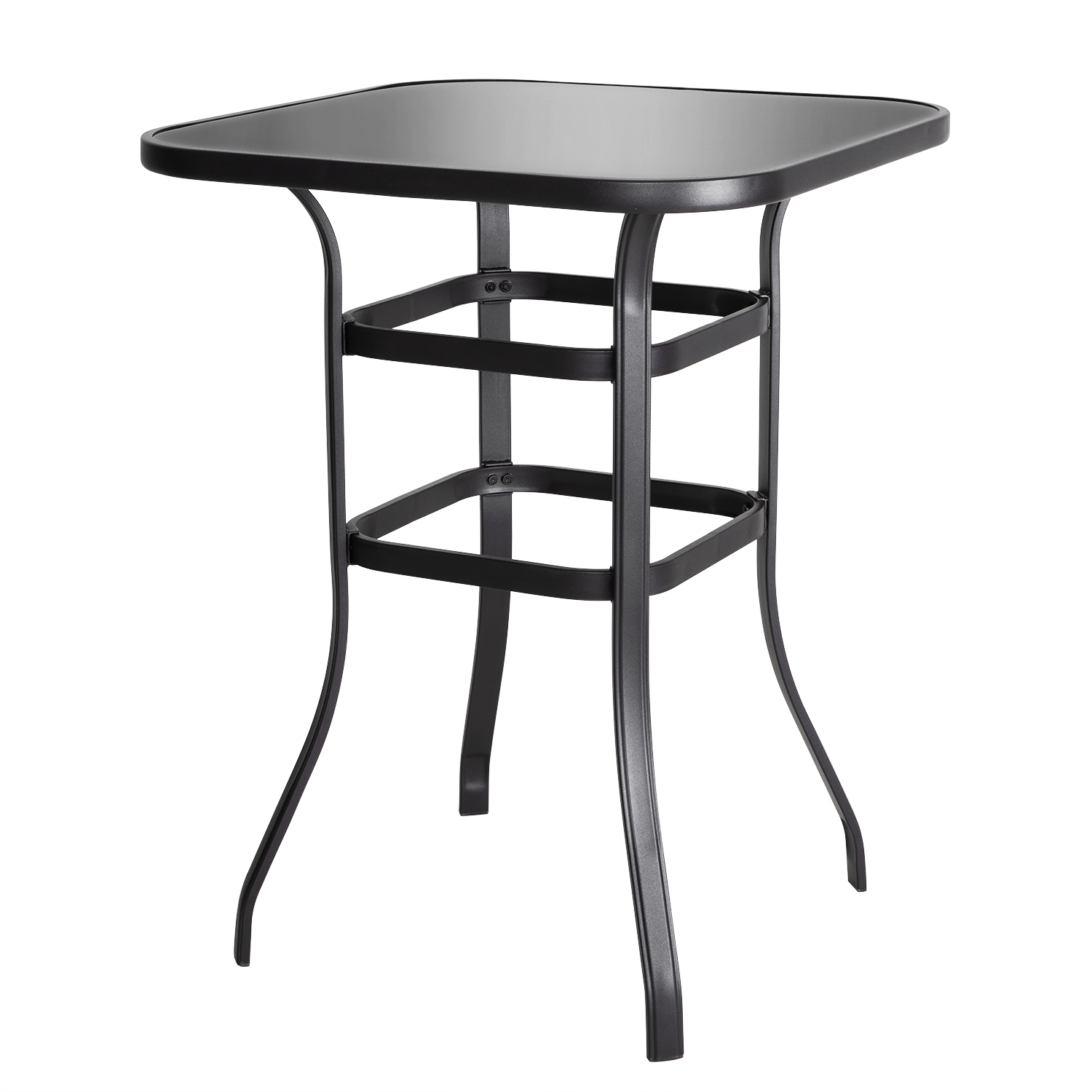 Nuu Garden Patio Bar Glass Table Outdoor Square Black Bistro Table with