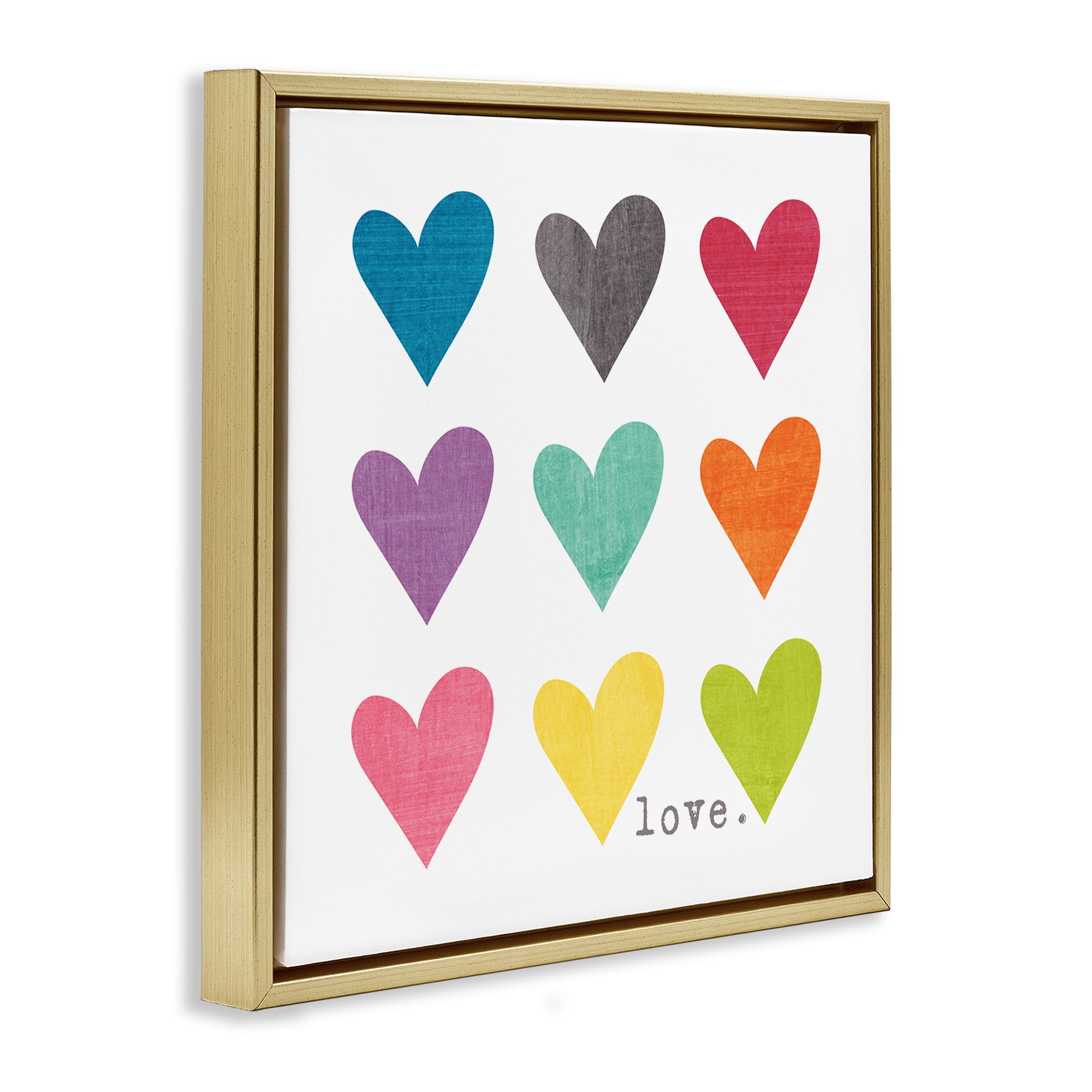 Stupell Industries Alternating Patterned Hearts Art for Kids Painting Gold Floater Framed Canvas Art Print Wall Art, 25 x 25