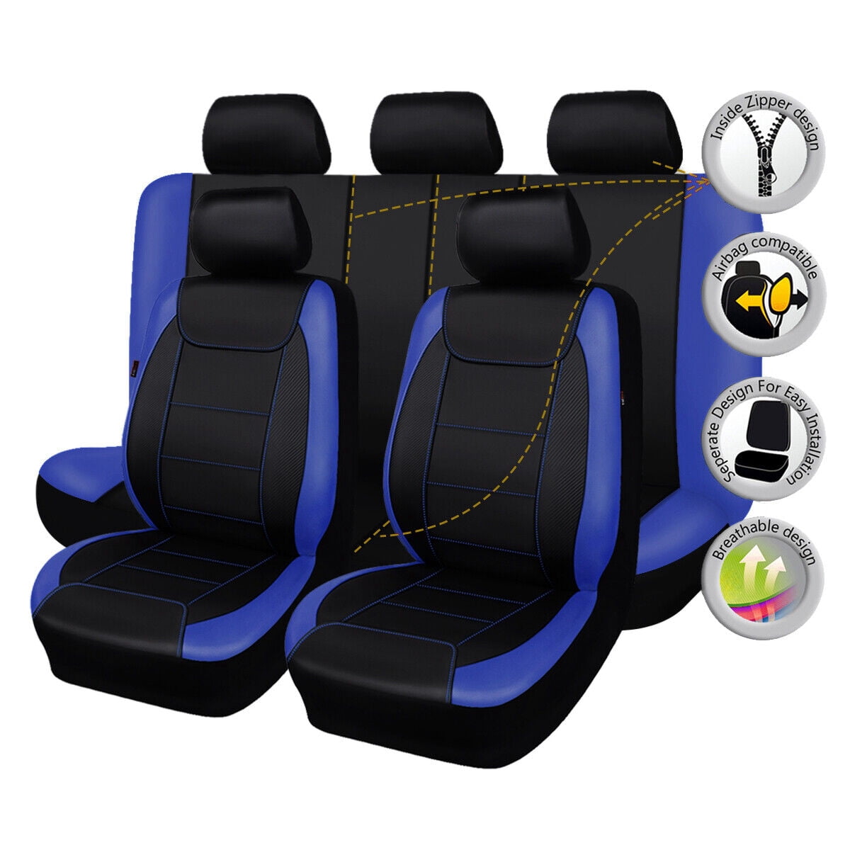 Flying Banner Full Set Deluxe Automotive Leather Universal Car Seat Covers Interior Covers car SUV pick up Blue