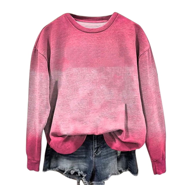 Pisexur Chandail en Molleton pour Femmes Dégradé Col Rond Chandail en Molleton Ample Surdimensionné Automne Mode Décontracté Chandail-Over Manches Longues pour Femmes
