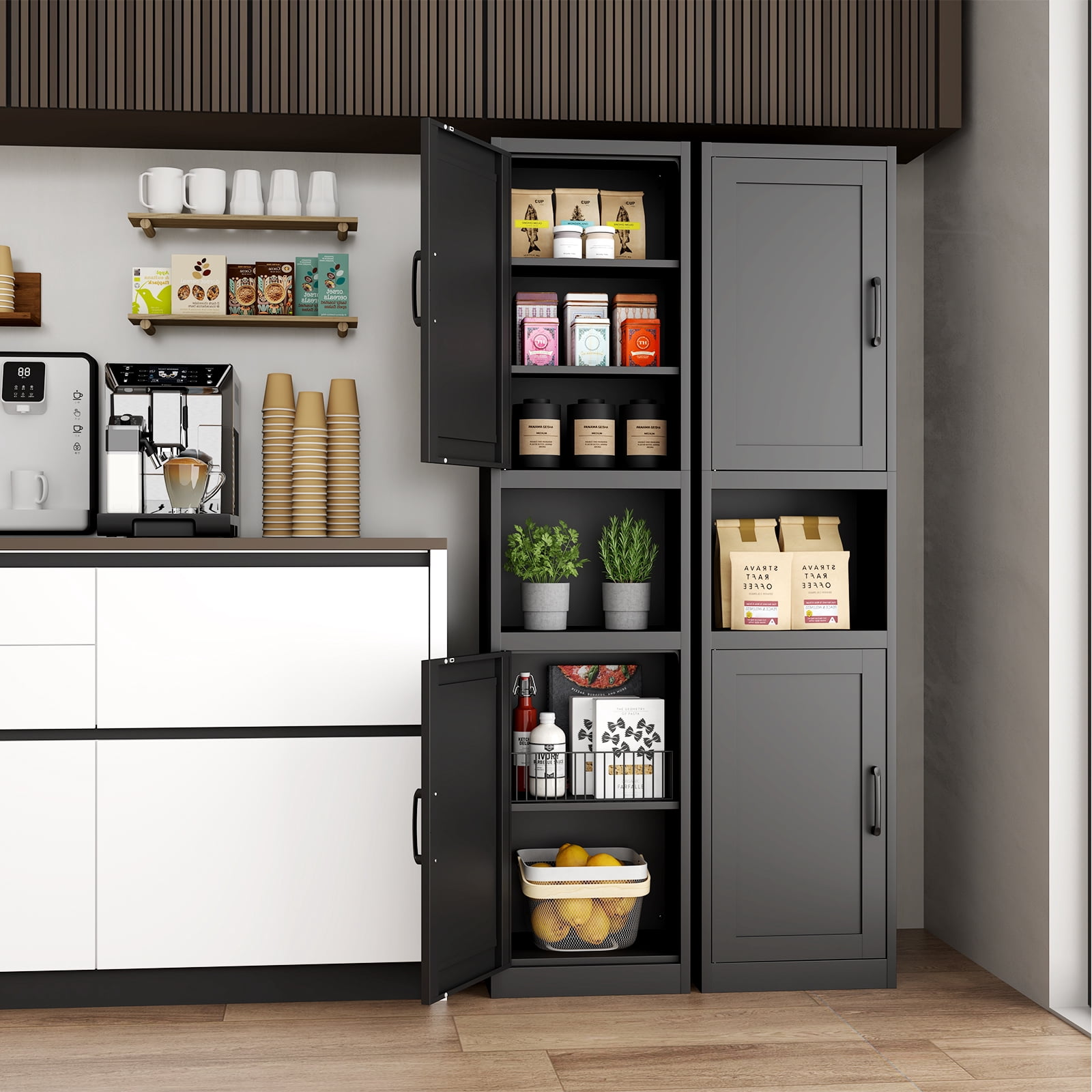 Tall Narrow Bathroom Storage Cabinet - Metal Pantry Cabinet, Slim Cabinet for Small Spaces, Bathroom, Kitchen, Living Room, Dining Room(16 inches Wide Black)