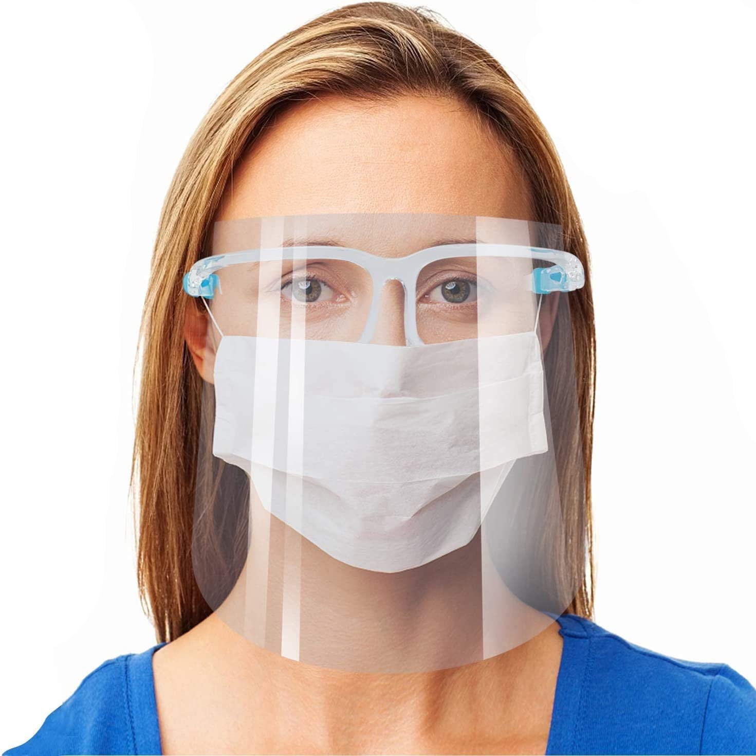 Pack of 4 Clear Plastic Face Shield With Glasses Safety Face Protection Cover 