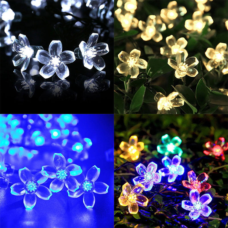 50 LED Blossom Flower Solar Fairy String Lights Outdoor Garden Wedding Party US 