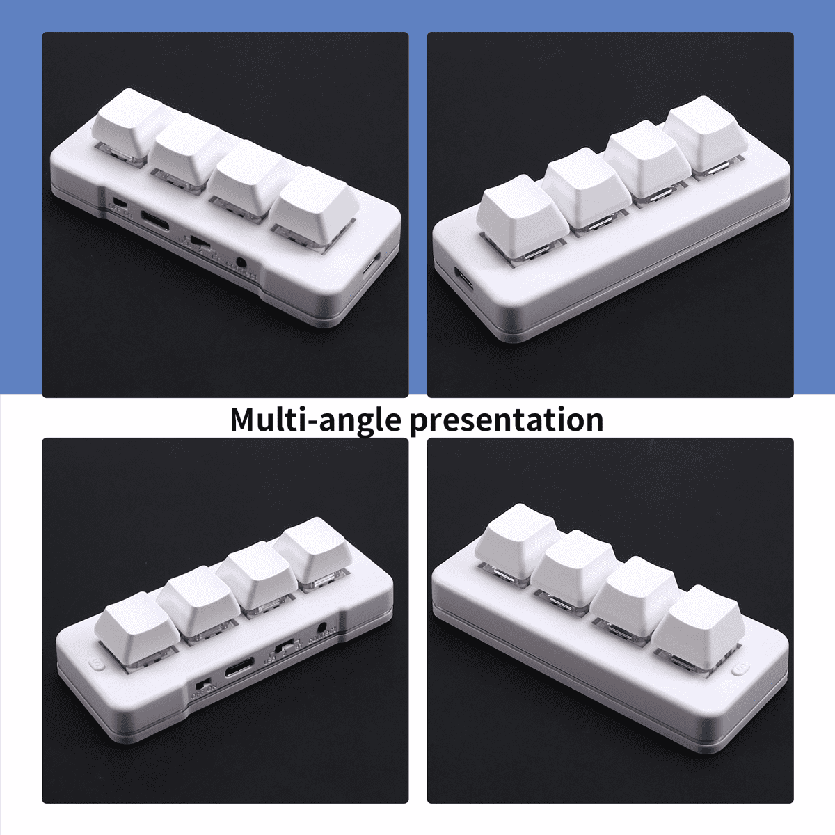 MK424G 4-Key Mini Customized Keyboard with Mechanical Blue Switch 2.4G+Usb Connection for Office Game Multimedia White,1 x Mini keyboard,White
