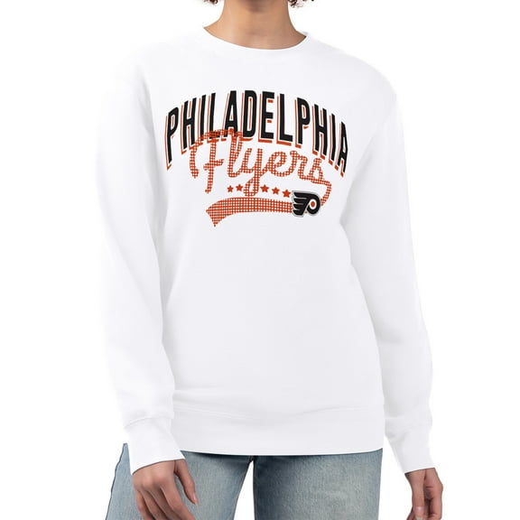 Women's G-III 4Her by Carl Banks White Philadelphia Flyers Filigree Team Graphic Fleece Pullover Sweatshirt