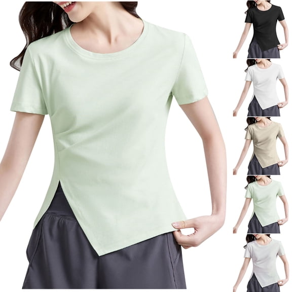 Htigea Summer Women Casual Short Sleeve Tops T-Shirts Tees with Side Split Black,M
