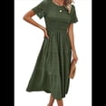 thumbnail image 2 of Vestido Elegante de y Verano para Mujer, Color Liso, con Cuello Redondo y Aberturas Verde M, 2 of 10