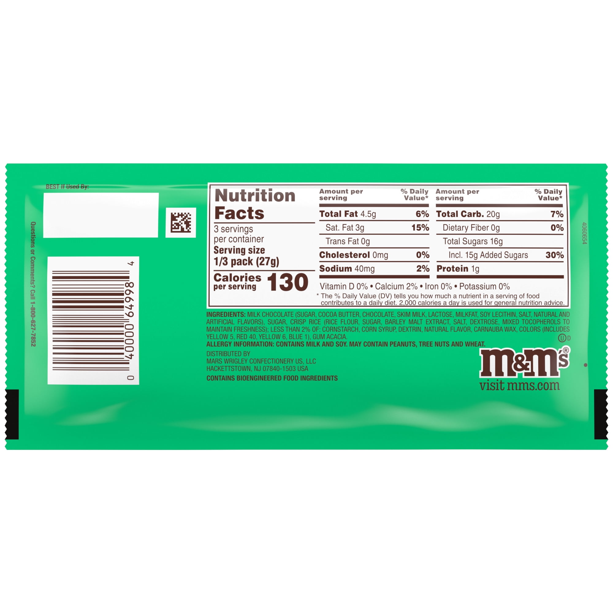 M&M's Milk Chocolate Mint Crunchy Cookie Candy, Sharing Size - 2.83 oz Bag