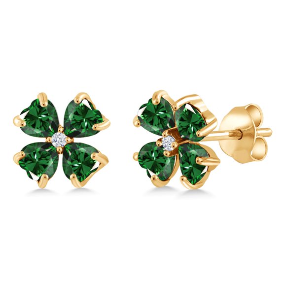Gem Stone King 18K Yellow Gold Plated Silver Green Nano Emerald Earrings for Women | 3.23 Cttw | Gemstone May Birthstone | Heart Shape 4MM