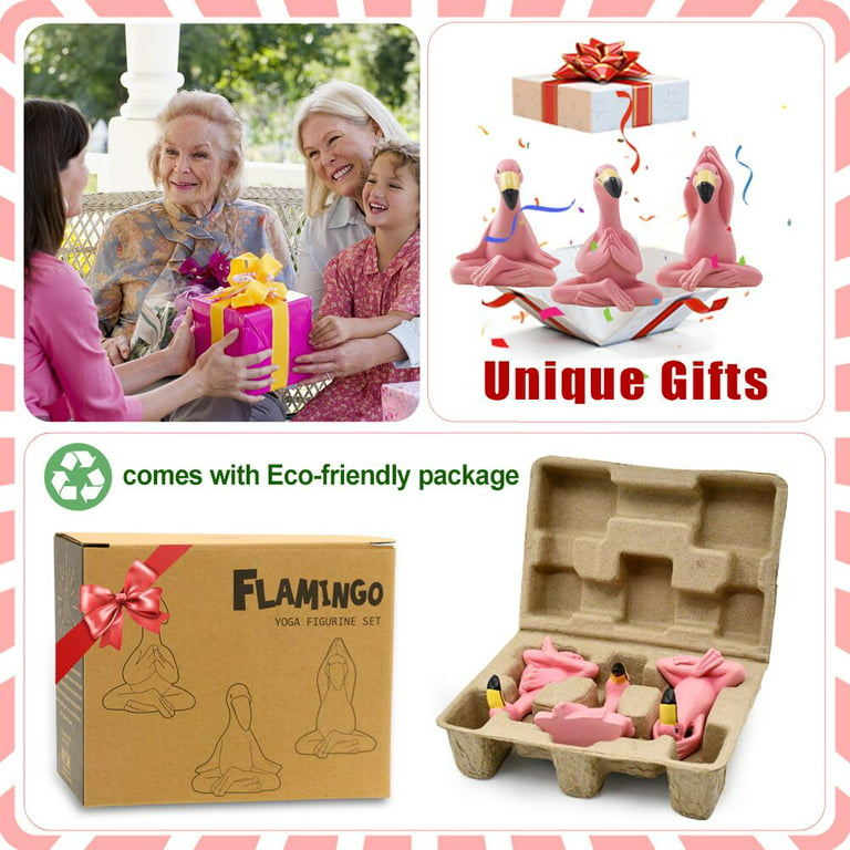 Goodeco 2.4 Mini Yoga Flamingo Figurines - Tiny Gifts Whimsical Kawaii  Pink Flamingo Desk Decor, Set of 3 Fairy Garden Lawn Statues, Flamingo Gifts  for Women/Mom/Grandma/Girls 