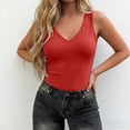 thumbnail image 6 of FUYUDY Women Slim Fit Basic Solid Color Deep V Neck Tank Tops Sleeveless Casual Stretch Soft Comfortable Summer Wear Holiday Ladies Camisole, 6 of 8