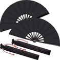 thumbnail image 1 of Large Folding Silk Hand Fan Hand Folding Fans Chinese Tai Chi Folding Fan Gift (black, 2, 1 of 5