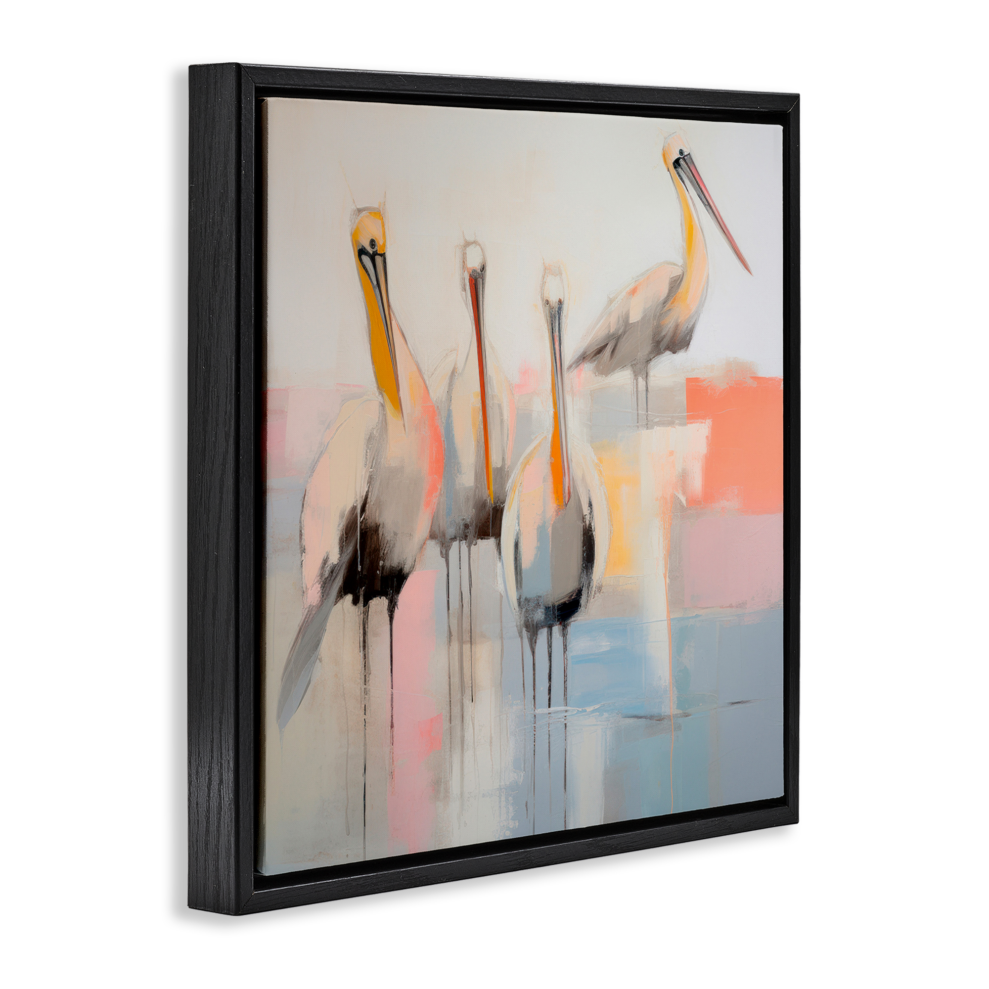 Stupell Industries Abstract Pelicans Scene Animals & Insects Painting Black Floater Framed Canvas Art Print Wall Art, 25 x 25