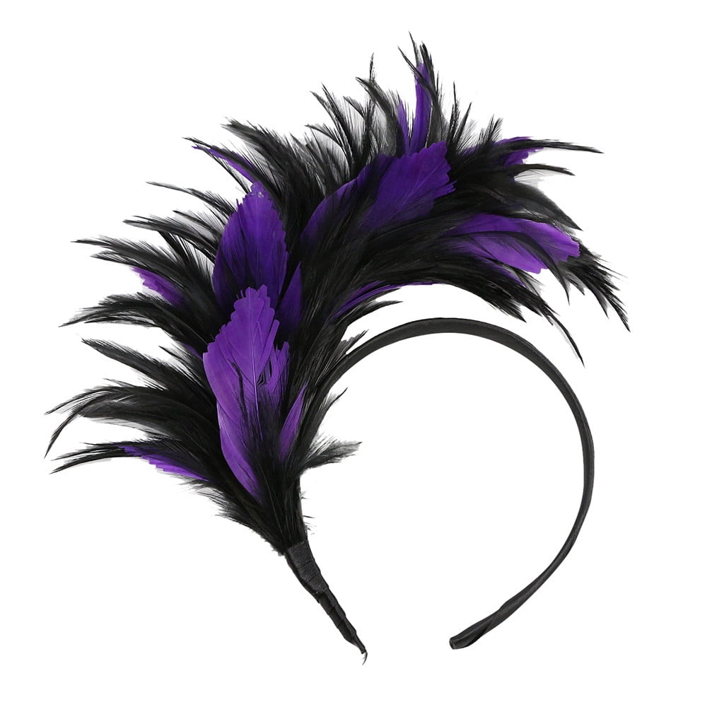 New purple ostrich feather hair pin with beads 