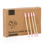 Natural Bamboo Cotton Swabs, Eco-Friendly & Biodegradable  Comfortable and Soft,Plastic Free Double Ear Sticks for Ears Cleaning and Makeup,Dirt Removal,crafts,painting (Pink-1 Pack of 100)