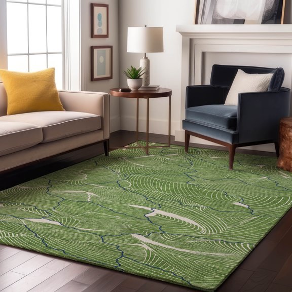 Addison Rugs Mayfield Premium Machine Washable Transitional Lines Green Rectangle Rug, 8' x 10'