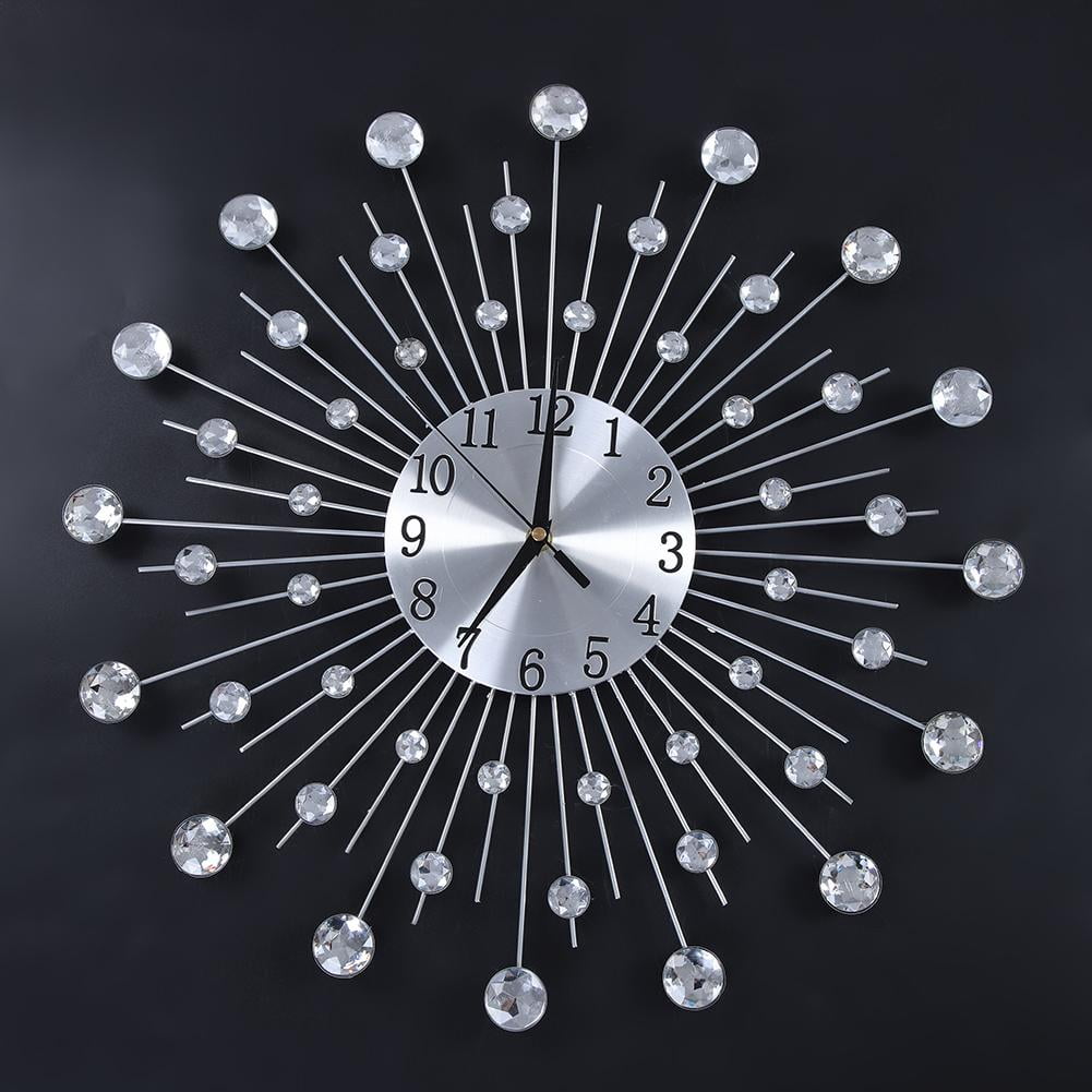 LYUMO Creative Iron FlowerShaped Wallmounted Clock Rhinestone Hanging