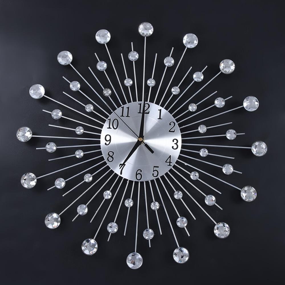 LYUMO Creative Iron FlowerShaped Wallmounted Clock Rhinestone Hanging
