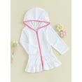 thumbnail image 3 of Bagilaanoe Little Girl Hoodie Dress Toddler Solid Color Ruffled Zipper Long Sleeves Beach Dress 2T 3T 4T 5T 6T 7T 8T Kids Spring Fall Clothes, 3 of 8