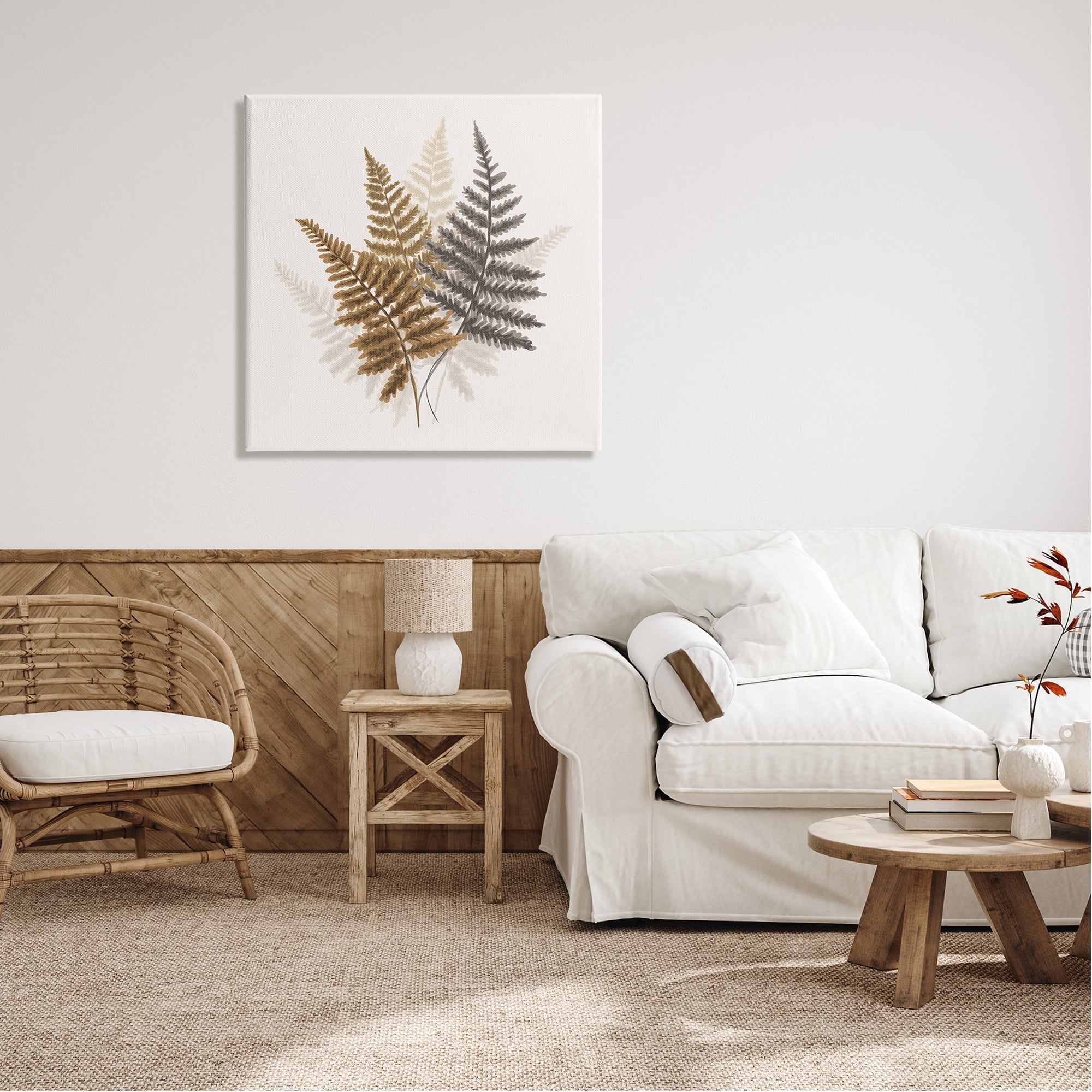 Stupell Industries Layered Fern Leaves Soft Botanical Earth Tones Graphic Art Gallery Wrapped Canvas Print Wall Art, Design by House of Rose