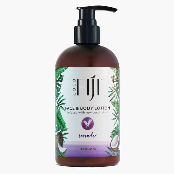 Coco Fiji Face & Body Lotion Infused With Coconut Oil | Lotion for Dry Skin | Moisturizer Face Cream & Massage Lotion for Women & Men | Lavender 12 oz, Pack of 1