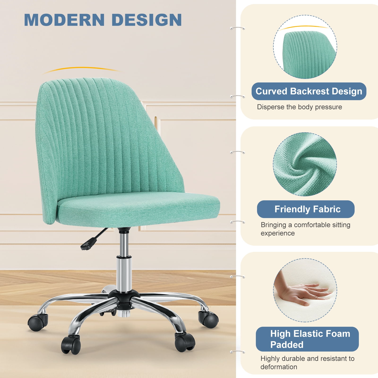Gianna Home Office Desk Chair, Adjustable Armless Rolling Task Chair, Computer Chairs for Home