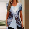 thumbnail image 1 of ICHUANYI Clearance Womens Summer Printed Patchwork Buttons Short Sleeve Rround-Neck Casual Blouse Tunic Tops(Light Blue, L) ICHUANYI WER2023081504309, 1 of 5