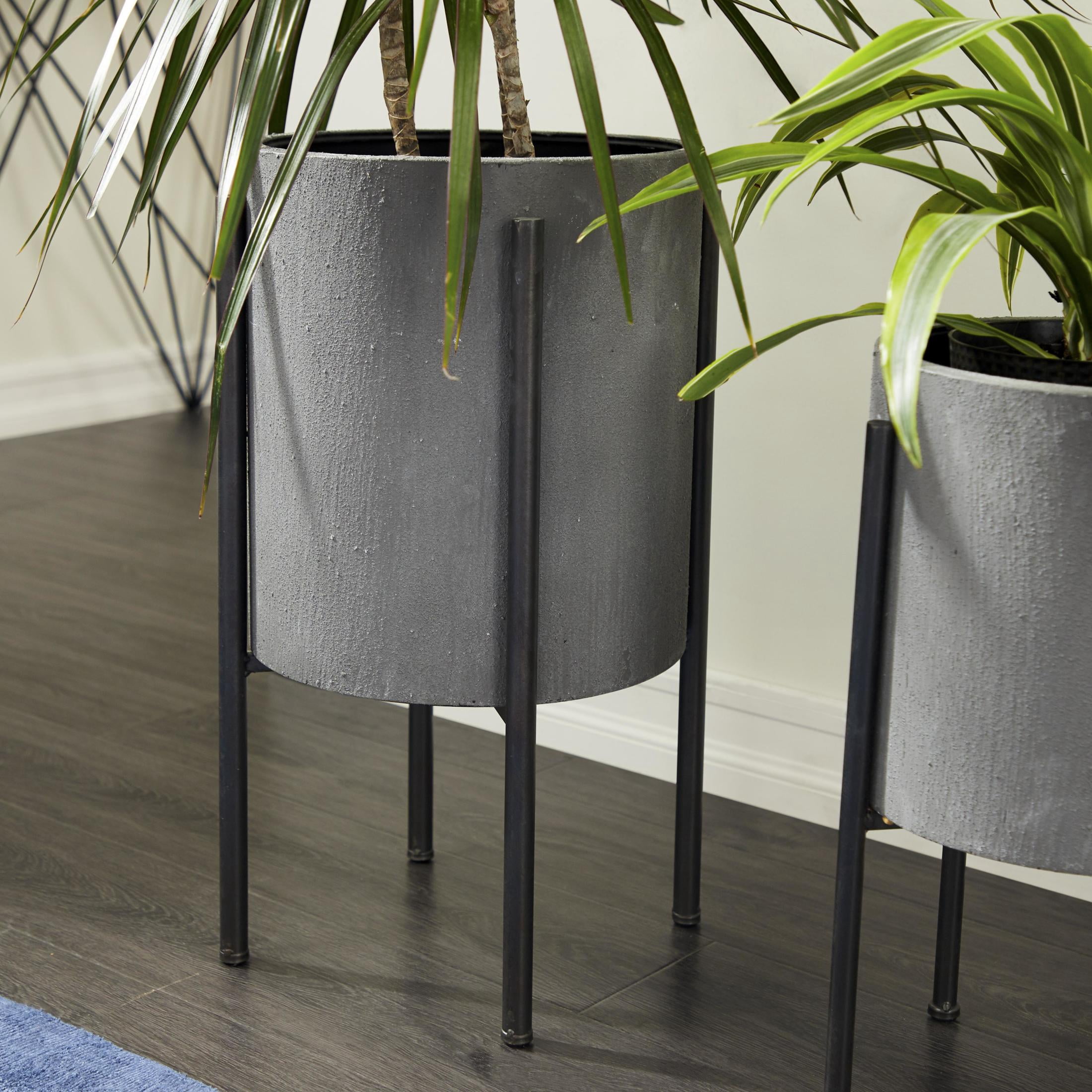 DecMode 19", 23"H Textured Light Gray Metal Planter with Black Removable X-Stands (2 Count)