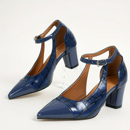 

Elegant Women s Faux Leather Sandals with Chunky Heel & Secure Ankle Strap - Versatile D Orsay Heels for Parties Weddings & Office Wear