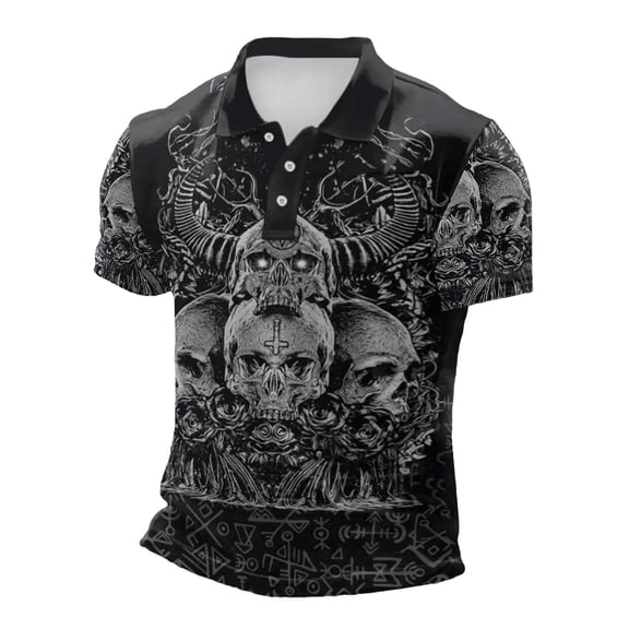 Bibifish Mens Polo Shirts Short Sleeve Skull Graphic Print Casual Shirts Street Style Daily Wear Tops