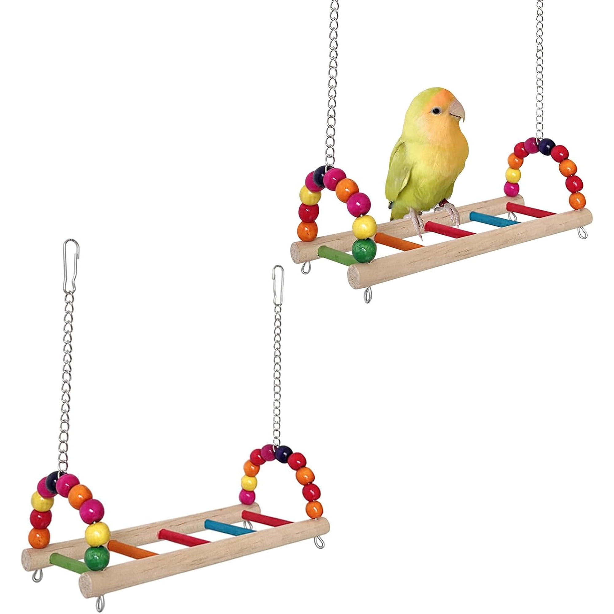 2 Pack Bird Perch Platform Swing, Parrot Wooden Toys Bird Cage Accessories, Hanging Hammock Stand for Parrots, Parakeets, Budgies, Conures, Cockatiels & Lovebirds