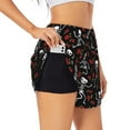 thumbnail image 3 of Lsque Skeleton with Roses Printed Women's Running Shorts with Liner Pockets,Elastic Quick Dry Workout Athletic Gym Yoga Shorts,Womens High Waist Shorts-Small, 3 of 9