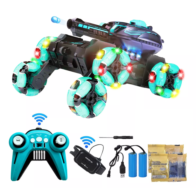 Tanque Rc 6wd Con Lanzador De Balas Y Control Remoto Niños, NEGRO/AZUL VERDE
