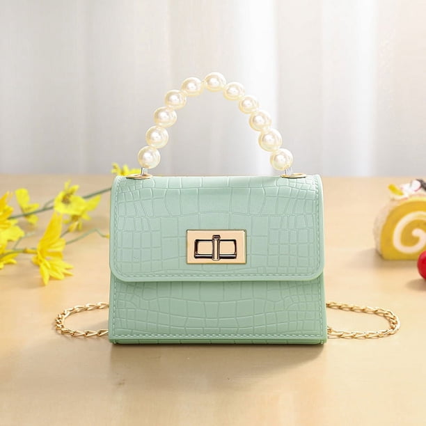 Bolso de mano infantil de PVC, monedero, bolso bandolera con perlas, cartera para mujer