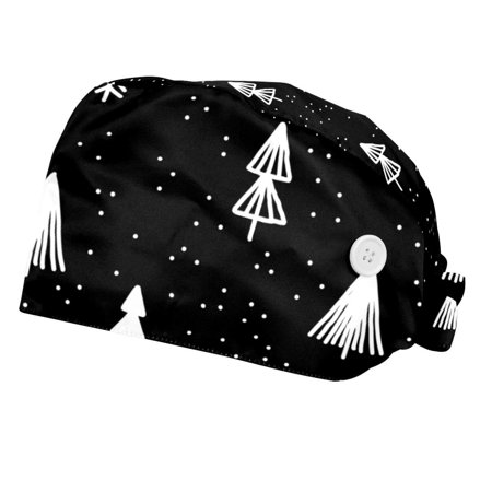 

2PCS Working Cap with Buttons and Sweatband Adjustable Tie Back Hats Bouffant Caps Christmas Scrub Turban Hat