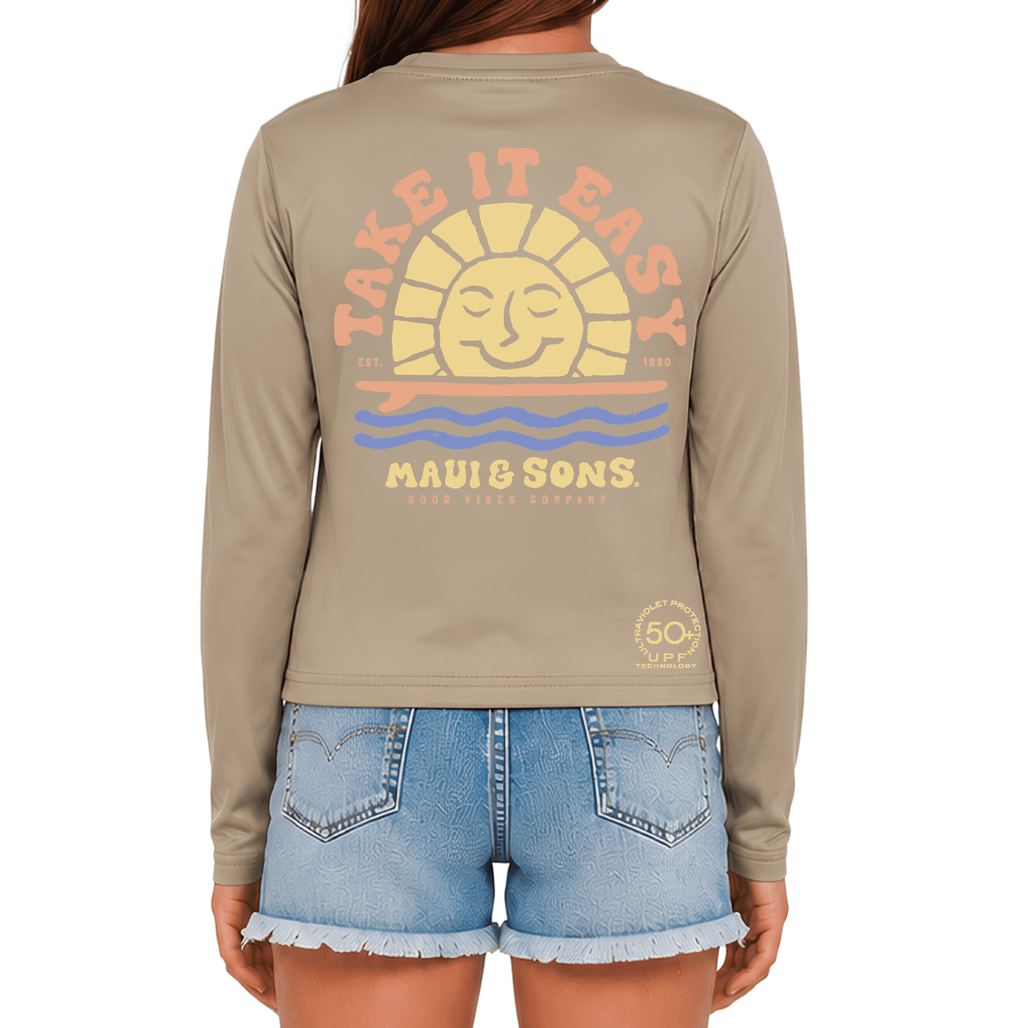 Maui and Sons Take It Easy Long Sleeve Sun Shirt for Girls Made With 50+ UPF Protection Moisture Wicking Fabric Designed for Everyday Comfort