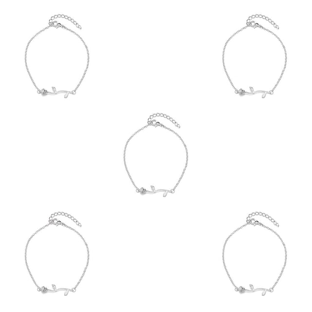Pulseras de tobillo Qarigey Decoraciones de rosas Plata 5piezas