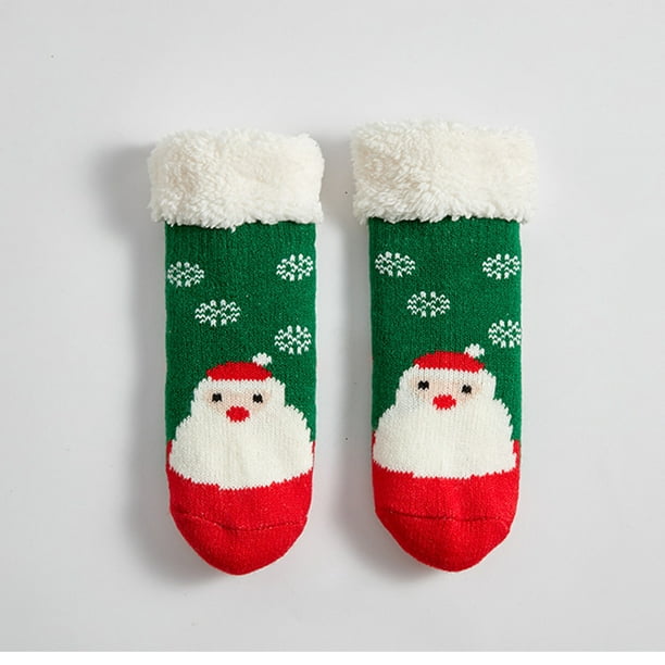 Chockeie Kids Slipper Socks Slipper Fluffy Socks,Boy Girl Cute Animal Socks  Warm Thick Fleece lined Non-slip Bed Socks Cozy Winter，Green，M
