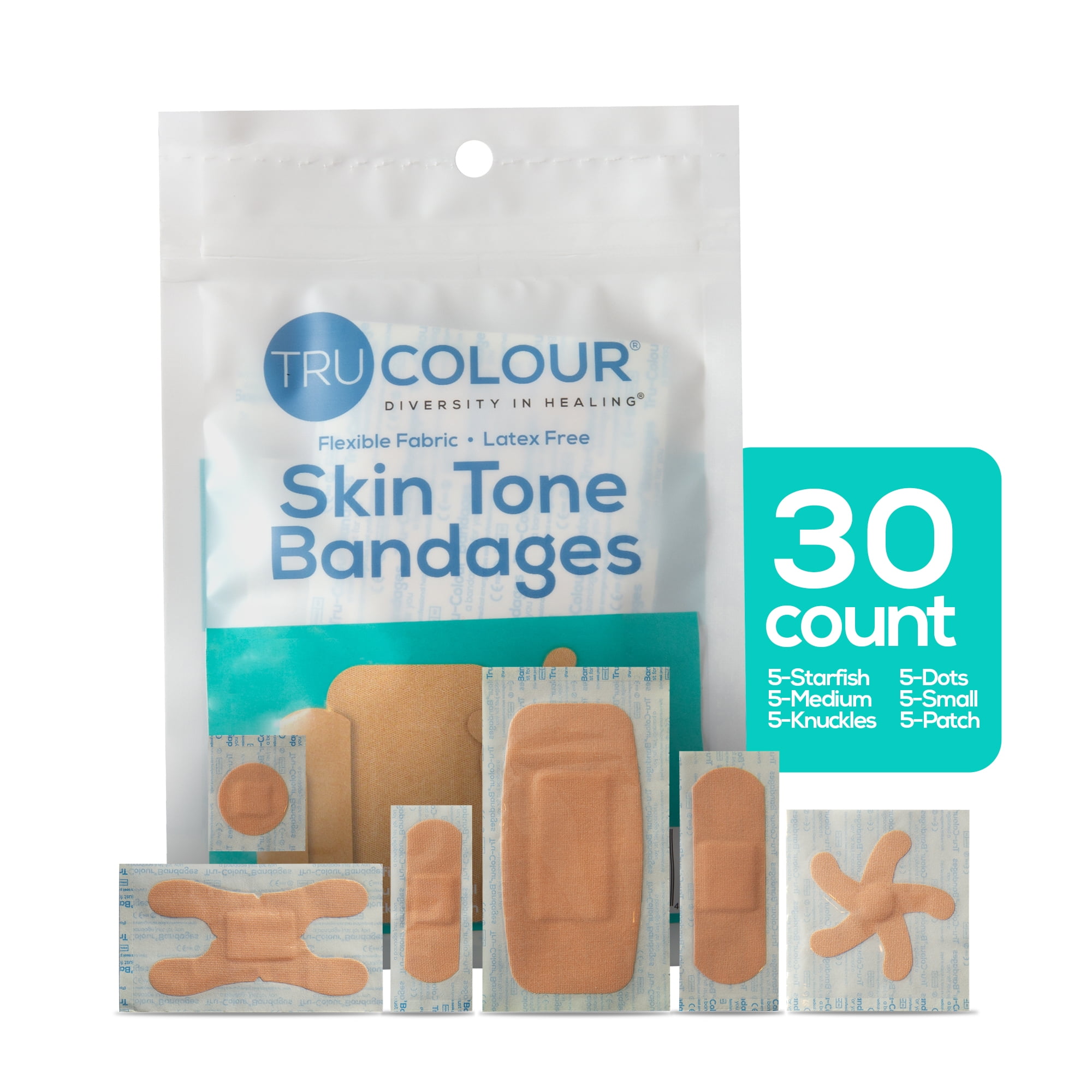 TruColour Skin Tone Bandages, Flexible Fabric, Assorted Shapes