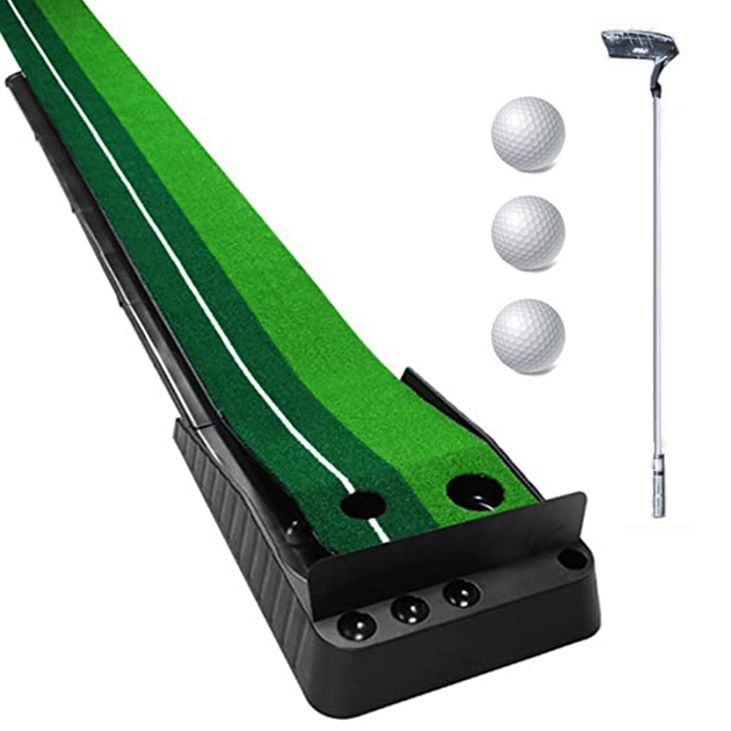 Odoland Portable Golf Putting Green Indoor/Outdoor Training Mat with Ball Return 100x12 Inches