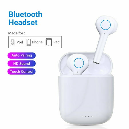 Black Friday Deals! Bluetooth Headphones, True Wireless Earbuds Auto Pairing HiFi Stereo Sound in Ear Bluetooth Earphones Binaural Call Headset with Built in Mic and Charging Case for Sports, White
