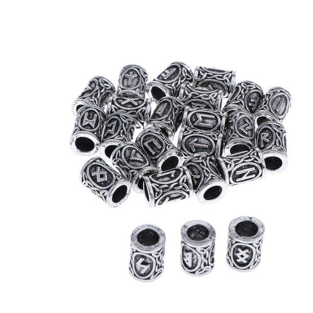 24 Unids Vikings Beads de Tubo de cabellero Dreadlocks para Paracordaa de cabellero Colgantes Y Pulseras DIY (0.51 X 0.39inch) Plata