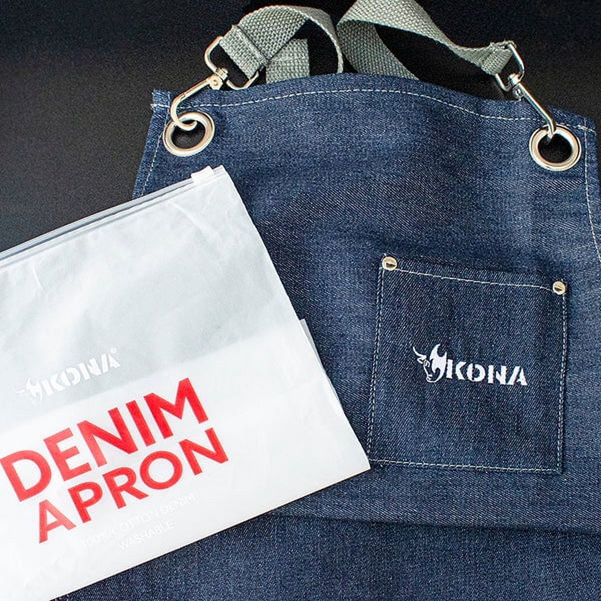 Kona Chef's Apron - Premium Denim Grill master 3 pocket Cross Back - Men & Women