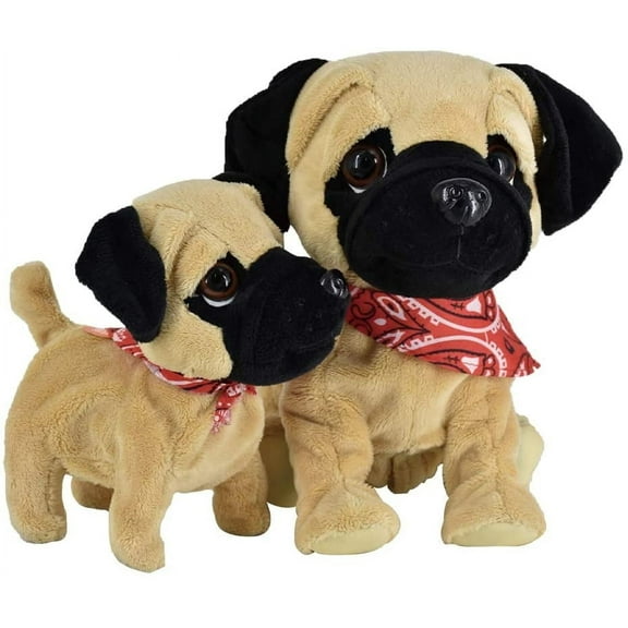 WEofferwhatYOUwant Pug Daddy & Pug Puppy Duo - The Animated Plush Pals Ready for Tricks and Cuddles