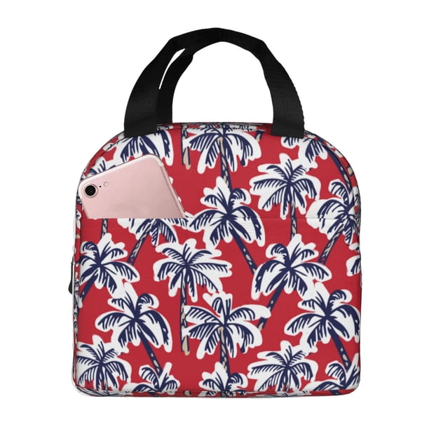 Easygdp Palm Tree Pattern on Red Bolsa Térmica Premium - Tela Oxford Impermeable, Gran Capacidad, Bolsillo Frontal, Unisex para Trabajo, Escuela, Actividades al Aire Libre y Picnics