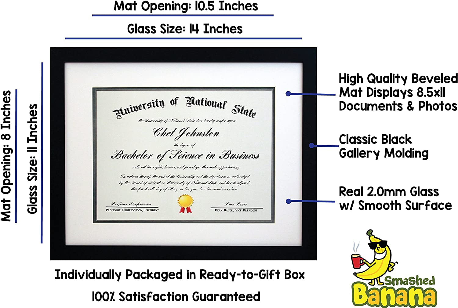 Documents 2-Pack a Diploma Certificates Wide Molding or a Photo Includes Both Attached Hanging Hardware and Desktop Easel 8.5x11 Black Gallery Certificate and Document Frame Two Frames