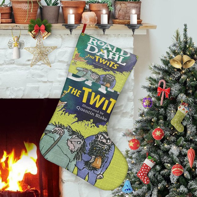 Los Twits Tema: Calcetines de Navidad, fino lino blanco para colgar en escaleras y chimenea, decoración navideña para el hogar, regalo de Navidad.54cm×38cm
