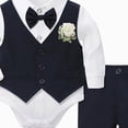 thumbnail image 5 of 0-3 Months Infant Newborn Baby Boys 3-Piece Dress Suit Set,Long Sleeve Romper Vest Bowtie Formal Pants Outfit For School Wedding Party Toddler Fall Winter Clothes,Blue, 5 of 6